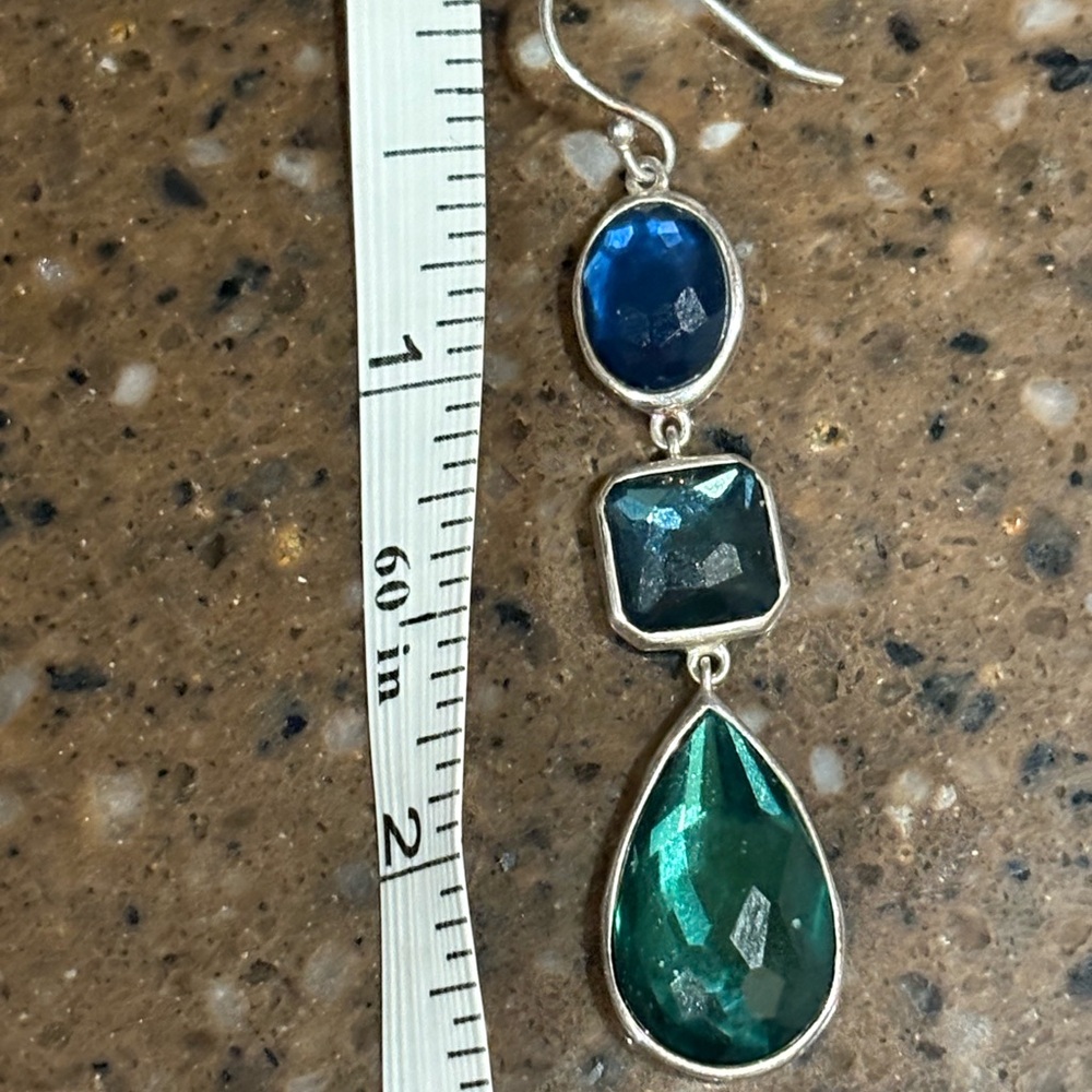3 stone IPPOLITA Silver 925 Rock Candy stone Drop Blue/Teal/Green earrings $685 - Picture 7 of 7